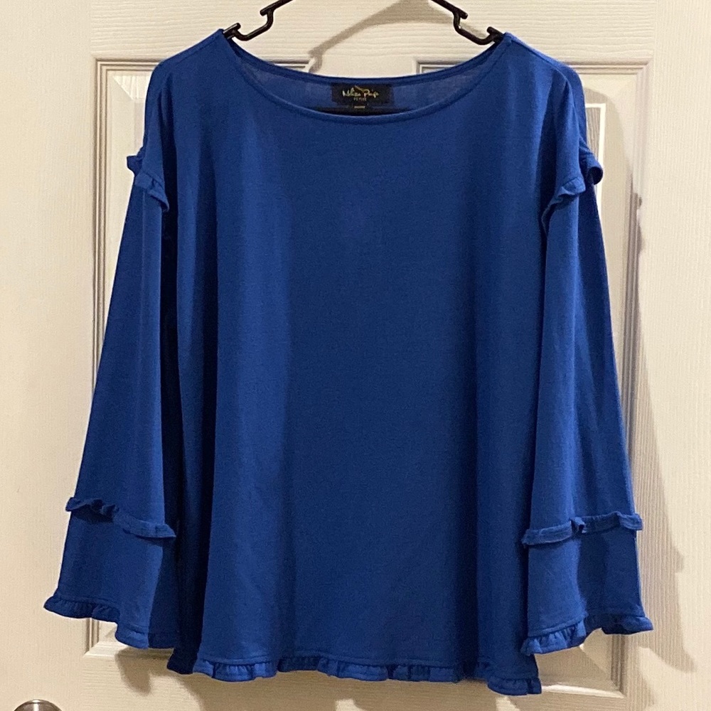 Melissa Paige Blue Ruffle Sleeve Top NWT